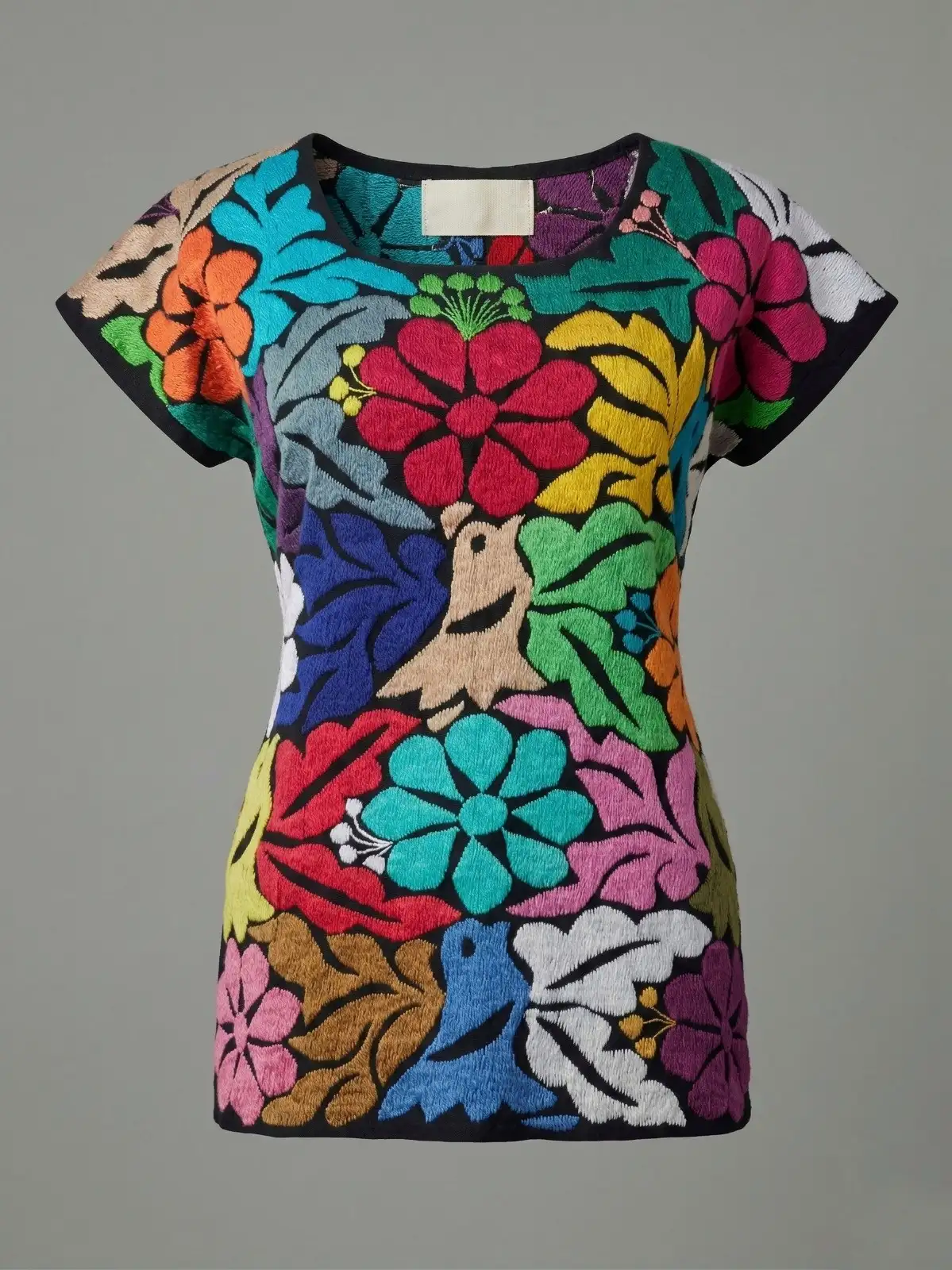 Blusa bordada a mano con flores grandes multicolor, segunda vista
