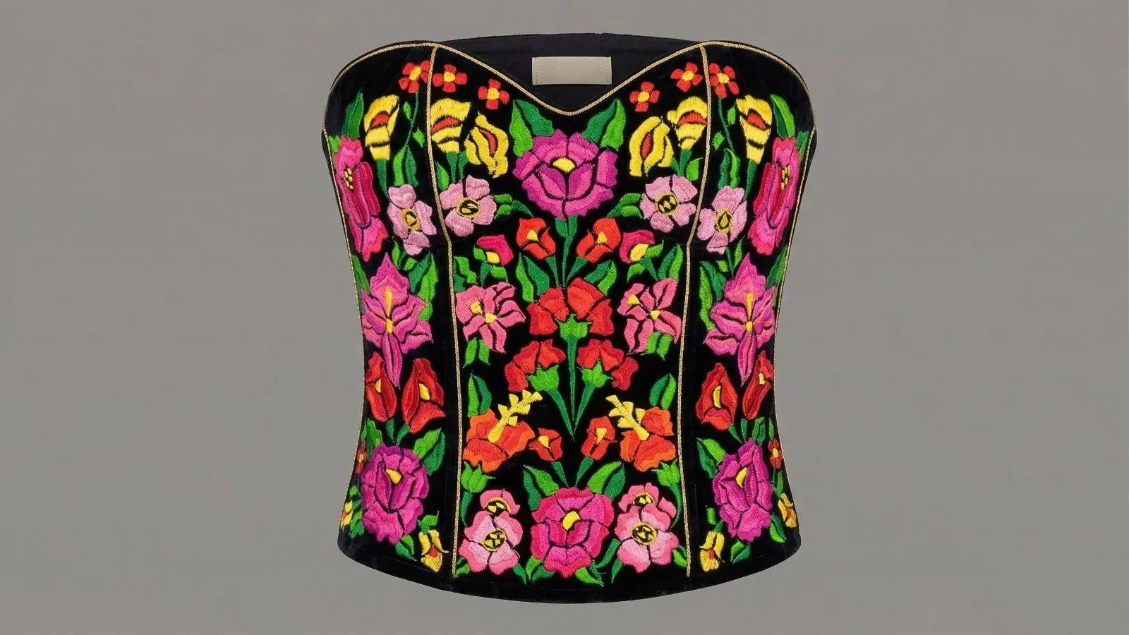 Corset estilo Istmo con bordado artesanal de flores